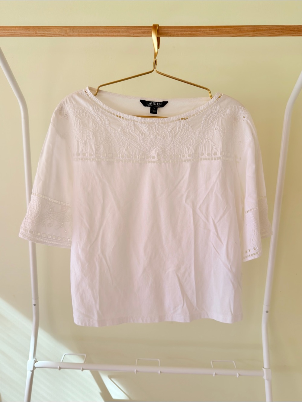 Lauren by Ralph Lauren  white Eyelet Lace-Trim Cotton Top